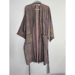 Addiction 100% Silk Paisley Kimono Robe Blue Pink Green One Size